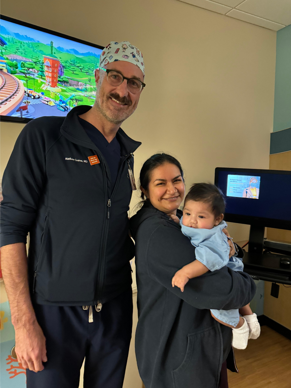 Photo of Matthew Greives, MD, with Marylu and Andrew Trevino. (Photo courtesy of Marylu Trevino)